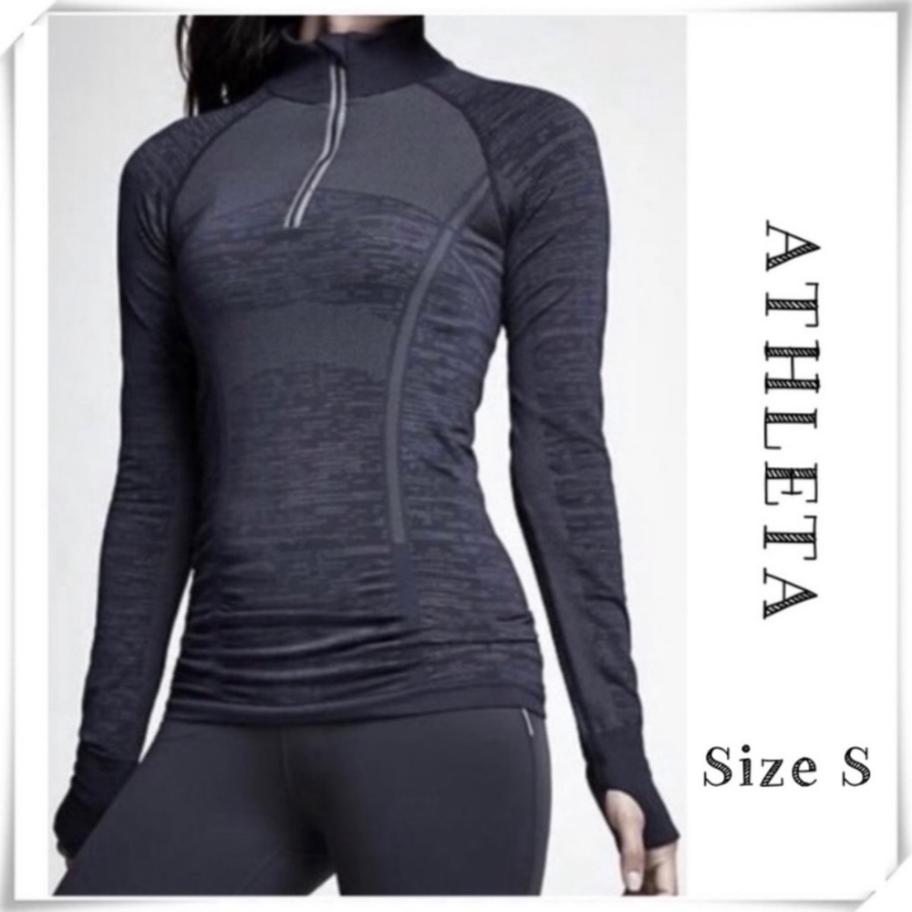ATHLETA Skyline Fast Track Seamless Half Zip Running Shirt Space Black Size S